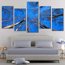Load image into Gallery viewer, Looking Up Canvas Wall Art Trees Autumn at Blue Sky  5 Piece Canvas Looking Up Brown Trees Branches Canvas Print In Bedroom
