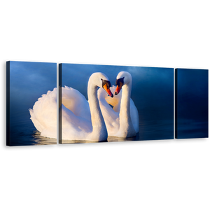 Love Swans Canvas Print, Blue Background Calm Water Canvas Wall Art, Beautiful White Swans in Love 3 Piece Canvas Set