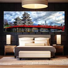 Load image into Gallery viewer, Matsumoto  jo  River  Sky  Gray  Clouds  Bridge  big  panoramic  canvas For Bedroom
