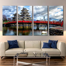 Load image into Gallery viewer, Matsumoto jo canvas bridge over moat 4 panel canvas art For Living room

