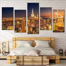 Load image into Gallery viewer, Midtown Manhattan Canvas Wall Art Orange Sky NYC Cityscape Multi Canvas New York Empire State Building Bedoom 5 Piece Canvas

