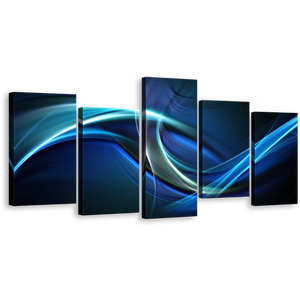Modern Abstract Canvas Wall Art, Blue Green Abstract Waves Canvas Set, Beautiful Elegant Abstract 5 Piece Canvas Print