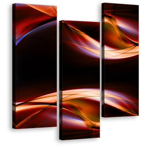 Modern Abstract Canvas Wall Art, Orange Red Abstract Waves 3 Piece Canvas Print, Blue Abstract Digital Illustration Triptych Multi Canvas