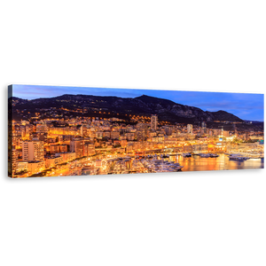 Monaco Harbors Canvas Wall Art, French Riviera Yellow Cityscape 1 Piece Canvas, Monte Carlo Beach Canvas Print, Blue Sky Mountains Canvas Artwork