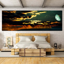 Load image into Gallery viewer, Moon  Scenery  Canvas  Print  Dramatic  Clouds  Green  Starry  Sky  Multiple  Canvas  Brown  Mountain  Scenery  Bedroom  1  Piece  Canvas  Wall  Art For Bedroom
