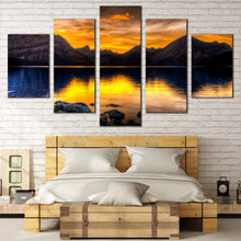 Load image into Gallery viewer, Mountain  Lake  Canvas  Wall  Art  Blue  Ocean  Mountains  Reflection  5  Piece  Multi  Canvas  Artwork  Alberta  Canada  Orange  Landscape  Sunset  Canvas  Print For Bedroom
