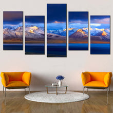 Load image into Gallery viewer, Mountain Lake Canvas Wall Art China Yellow Tibet Sunrise Multi Canvas Blue Nam Lake Ocean Mountains  5 Piece Canvas Print In Living Room
