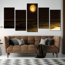 Load image into Gallery viewer, Multi panel full moon night sky gleams stars 5 piece wall decor For Your Living Room
