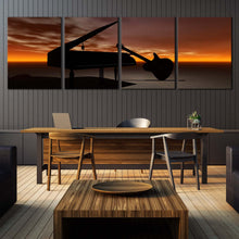 Load image into Gallery viewer, Musical Instrument Canvas Wall Art Black Guitar Piano Music Dining Room 4 Piece Canvas Orange Cloudy Sky Grand Piano Canvas Print For Dining Room
