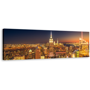 NYC Midtown Canvas Wall Art, Yellow Manhattan City Lights 1 Piece Canvas Print, New York Empire State Building Wide Canvas, Blue Sky Cityscape Canvas Artwork