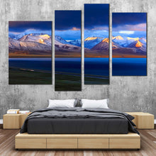 Load image into Gallery viewer, Nam lake Canvas Wall Art Blue Ocean Mountains Canvas Set China Namtso Mountain Lake  4 Piece CanvasPrint Yellow Tibet Sunrise Multiple Canvas 
