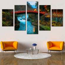 Load image into Gallery viewer, Nature  Scenery  Canvas  Print  Clear  Water  Forest    5  Piece  Canvas  Set  Japan  Green  Rocks  Forest  Multi  Canvas  Red  Shinkyo  Bridge  Canvas  Wall  Art For Your Living Room
