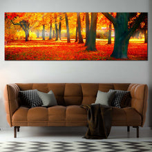 Load image into Gallery viewer, Nature  Scenery  Canvas  Print  Red  Autumn  Fall  Nature  Scenery  Living  Room  Panoramic  Canvas  Yellow  Sunbeam  Trees  Forest  Living  Room  1  Piece  Canvas  Wall  Art For Living Room
