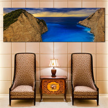 Load image into Gallery viewer, Navagio Beach Canvas Wall Art Blue Greece Beach Canvas Artwork Brown Zakynthos Island Mountains Canvas Print Yellow Sky Ocean Beach Living Room 1 Piece Canvas For Living Room

