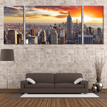 Load image into Gallery viewer, New York City Canvas Print Dramatic Yellow Cloudy Sky 3 Piece Canvas Wall Art Beautiful Grey Manhattan Cityscape Canvas Artwork In Living Room
