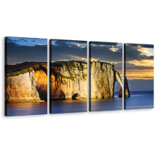 Load image into Gallery viewer, Normandy France Canvas Wall Art, Yellow Ocean Mountains 4 Piece Canvas Print, Falaise d'Amont Cliff Beach Canvas Set, Blue Etretat Ocean Multiple Canvas
