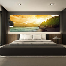 Load image into Gallery viewer, Ocean  Beach  Canvas  Print  Yellow  Seychelles  Ocean  bedrroom  Canvas  Wall  Art  Green  La  Digue  Island  1  Piece  Canvas  Set In Bedroom
