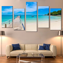Load image into Gallery viewer, Ocean Beach Canvas Wall Art Blue Sky Thailand Ocean  5 Piece Multiple Canvas White Pier Mountain Beach Canvas Print For Living Room
