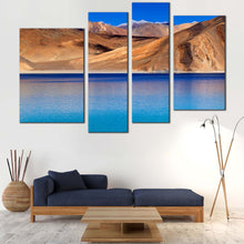 Load image into Gallery viewer, Ocean Mountains Canvas Print Brown Leh Ladakh Jammu Landscape Canvas Set Blue Sky Pangong Tso Lake  4 Piece Canvas Wall Art India Ladakh Tibet Mountains Multi Canvas bd1565
