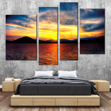 Load image into Gallery viewer, Ocean Mountains Canvas Wall Art  Thailand Yellow Sunset Canvas Print Orange Ocean Clouds 4 piece Canvas 
