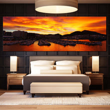 Load image into Gallery viewer, Ocean  Mountains  Canvas  Wall  Art  Port  Boats  Mountains  Sunset  Multi  Canvas  Yellow  Santurtzi  Sunrise  Canvas  Set  Orange  Port  Ocean  Bedroom  1  Piece  Canvas  Print For Bedroom
