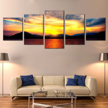 Load image into Gallery viewer, Ocean Mountains Canvas Wall Art Thailand Yellow Sunset Canvas Print Orange Ocean Clouds  5 piece Canvas For Living room
