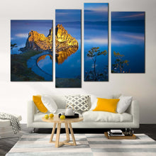 Load image into Gallery viewer, Ocean Mountains Canvas Wall Art Yellow Sharman Mountain Multi Canvas Blue Lake Baikal Cliff Landscape  4 Piece Canvas Print For Your Living Room
