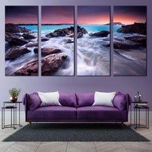 Load image into Gallery viewer, Ocean Rocks Canvas Wall Art Blue Australian Ocean  4 Piece Canvas Brown Australia Beach Canvas Print For Your Living Room'
