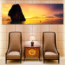Load image into Gallery viewer, Ocean  Rocks  Canvas  Wall  Art  Yellow  Clouds  Sunset  Sky  Seascape  Canvas  Artwork  Brown  Sand  Beach  Ocean 1 Piece  Canvas  Print In Living Room
