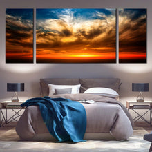 Load image into Gallery viewer, Ocean Sky Canvas Print Dramatic Blue Cloudy Sky  3 Piece Canvas Wall Art Orange Red Ocean Sunset Triptych Multi Canvas For Bedroom
