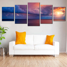 Load image into Gallery viewer, Ocean Sky Canvas Wall Art Blue Italy Mediterranean Sea  5 Piece Canvas Cape Capo Zafferano Ocean Canvas Print Island Sicilia Yellow Sunset Canvas Set In Living Room
