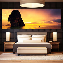 Load image into Gallery viewer, Ocean  Sunset  Canvas  Wall  Art  Brown  Sand  Beach  Sea  Bedroom  1  Piece  Canvas  Print  Yellow  Sky  Ocean  Rocks  Wide  Canvas For Bedroom
