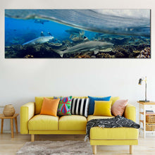 Load image into Gallery viewer, Ocean  Waves  Canvas  Wall  Art  Underwater  Grey  Sharks  Fish  1  Piece  Multiple  Canvas  Blue  Ocean  Fishes  Canvas  Print In Living Room
