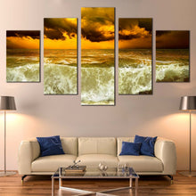 Load image into Gallery viewer, Ocean  Waves  Canvas  Wall  Art  Yellow  Cloudy  Sky  Seascape  Storm  Living  Room  5  Piece  Canvas  Sea  Green  Waves  Canvas  Print For Living room

