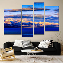 Load image into Gallery viewer, Orange Sunset Blue Nam Lake With Amazing Tibet Mountains 4 Piece Wall Decor 
