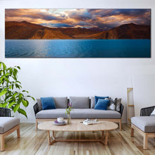 Load image into Gallery viewer, Pangong  Lake  Canvas  Print  Jammu  Brown  Ocean  Mountains  Scenery  Canvas  Artwork  Leh  Ladakh  Mountain  Water  Sky  Wide  Canvas  Cloudy  Blue  Pangong  Tso  Living  Room  1  Piece  Canvas  Wall  Art In Living Room
