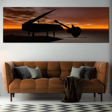 Load image into Gallery viewer, Piano  Music  Canvas  Wall  Art  Orange  Cloudy  Sky  Grand  Piano  Canvas  Print  Black  Guitar  Musical  Instrument  1  Piece  Canvas  Set For Living Room
