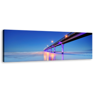 Pier Sea Canvas Wall Art, Purple New Brighton Pier Panoramic Canvas Print, Blue Sky Christchurch City Seascape Wide Canvas