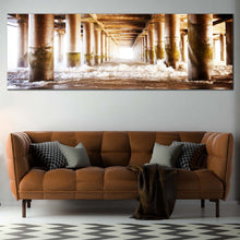 Load image into Gallery viewer, Pier  Sea  Canvas  Wall  Art  White  Ocean  Waves  Under  Pier  Living  Room  1  Piece  Canvas  Print  Brown  Pier  Pillar  Canvas  Set In Living Room
