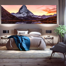 Load image into Gallery viewer, Riffelsee Lake Canvas Print Sunset View of Matterhorn Mountain 1 Piece Canvas Wall Art White Brown Matterhorn Mountain Canvas Art For Bedroom
