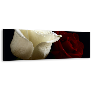 Romantic Roses Canvas Print, Red and White Roses with Close-Up Panoramic Canvas Wall Art