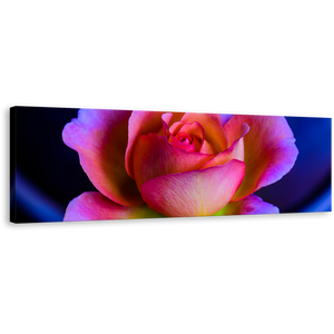 Rose Flower Canvas Wall Art, Blue Background Floral Canvas Artwork, Beautiful Pink Purple Rose Panoramic Canvas Print