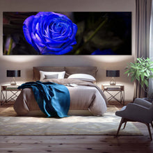 Load image into Gallery viewer, Rose Floral Canvas Wall Art Isolated Rose Dark Background 1 Piece Canvas Blue Flowers Digital Painting Canvas Print For Bedroom
