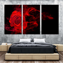 Load image into Gallery viewer, Rose Flower Canvas Print Red Rose Black Background 3 Piece Canvas Wall Art Rose Digital Painting Multiple Canvas In Living Room
