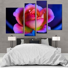 Load image into Gallery viewer, Rose Flower Canvas Wall Art Blue Background Floral Multi Canvas Artwork Beautiful Pink Purple Rose  4 Piece Canvas Print
