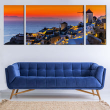 Load image into Gallery viewer, Santorini  Island  Canvas  Wall  Art  Blue  Greece  Houses 3  Piece Canvas  Oia  Orange  Sky  Sea  Canvas  Print In Living Room

