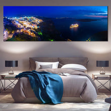 Load image into Gallery viewer, Santorini  Seascape  Canvas  Wall  Art  Greece  Cloudy  Blue  Sky  Cityscape  Bedroom  1  Piece  Canvas  Print  Cruise  Ship  Yellow  Light  Reflection  Canvas  Artwork For Bedroom
