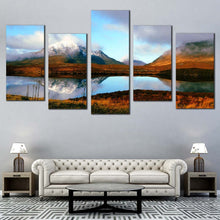 Load image into Gallery viewer, Scotland Mountain Canvas Wall Art Scottish Highlands Multi Canvas United Kingdom Brown Mountains Lake Canvas Print Blue Scenery Sky  5 Piece Canva In Living Room
