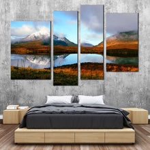 Load image into Gallery viewer, Scotland Scenery Canvas Print United Kingdom Brown Mountains Lake  4 Piece Canvas Scottish Highlands Blue Sky Canvas Wall Art 
