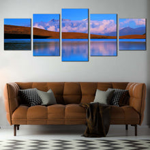 Load image into Gallery viewer, SiChuan Landscape Canvas Print Cloudy Brown Ocean Mountains Reflection Multiple Canvas Blue JinDing Mountain  5 Piece Canvas Wall Art China God Lake Canvas Set In Living room
